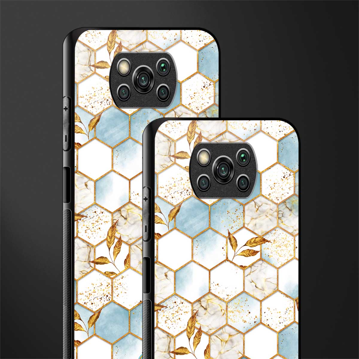 white marble tiles glass case for poco x3 image-2
