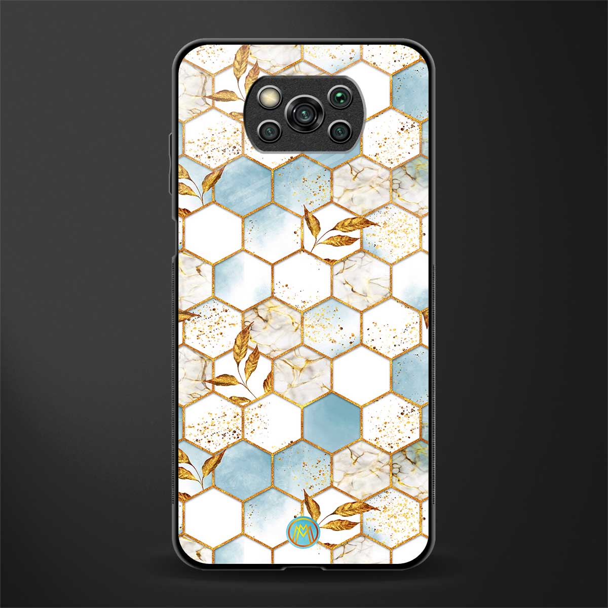 white marble tiles glass case for poco x3 image