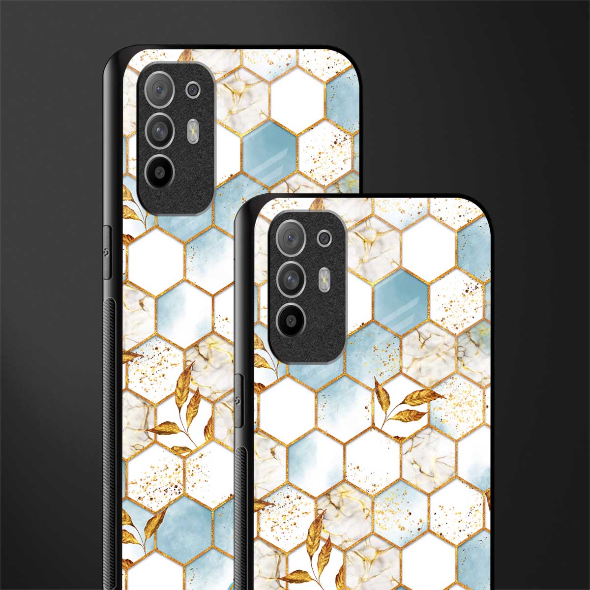 white marble tiles glass case for oppo f19 pro plus image-2