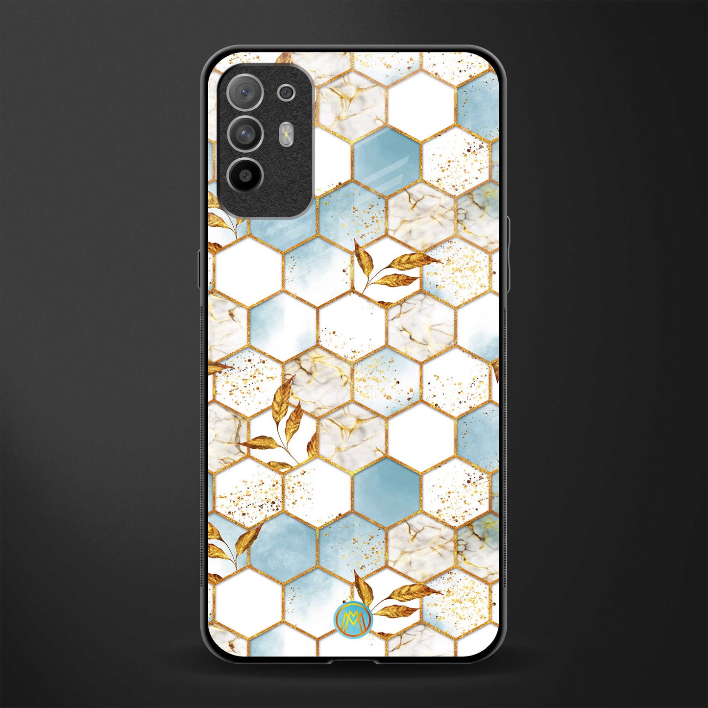 white marble tiles glass case for oppo f19 pro plus image