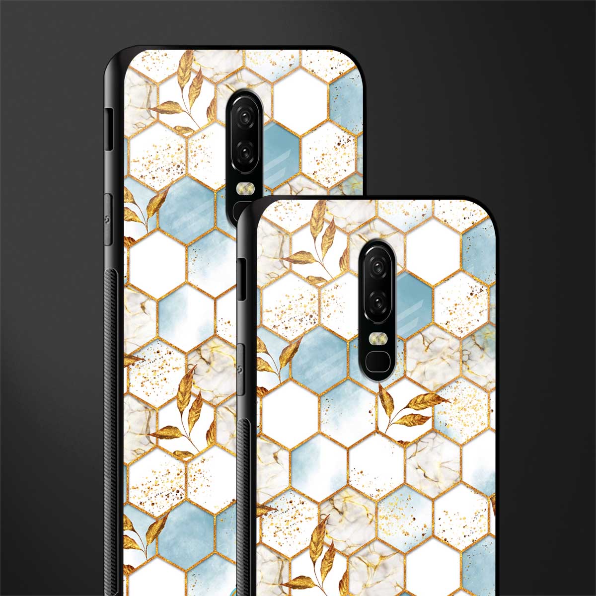 white marble tiles glass case for oneplus 6 image-2