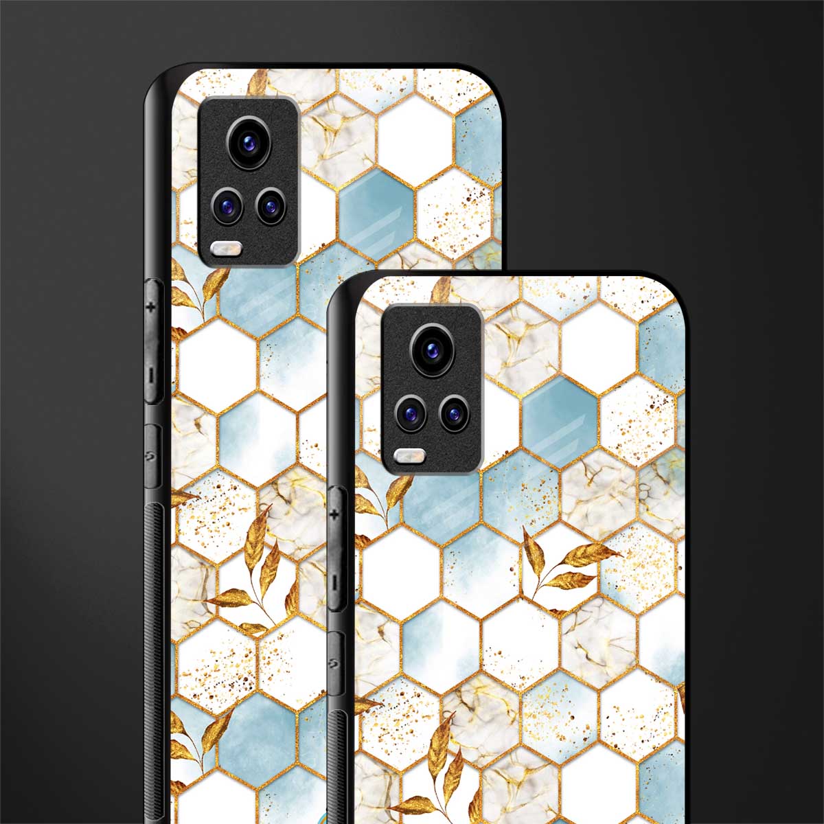 white marble tiles back phone cover | glass case for vivo v21e 4g