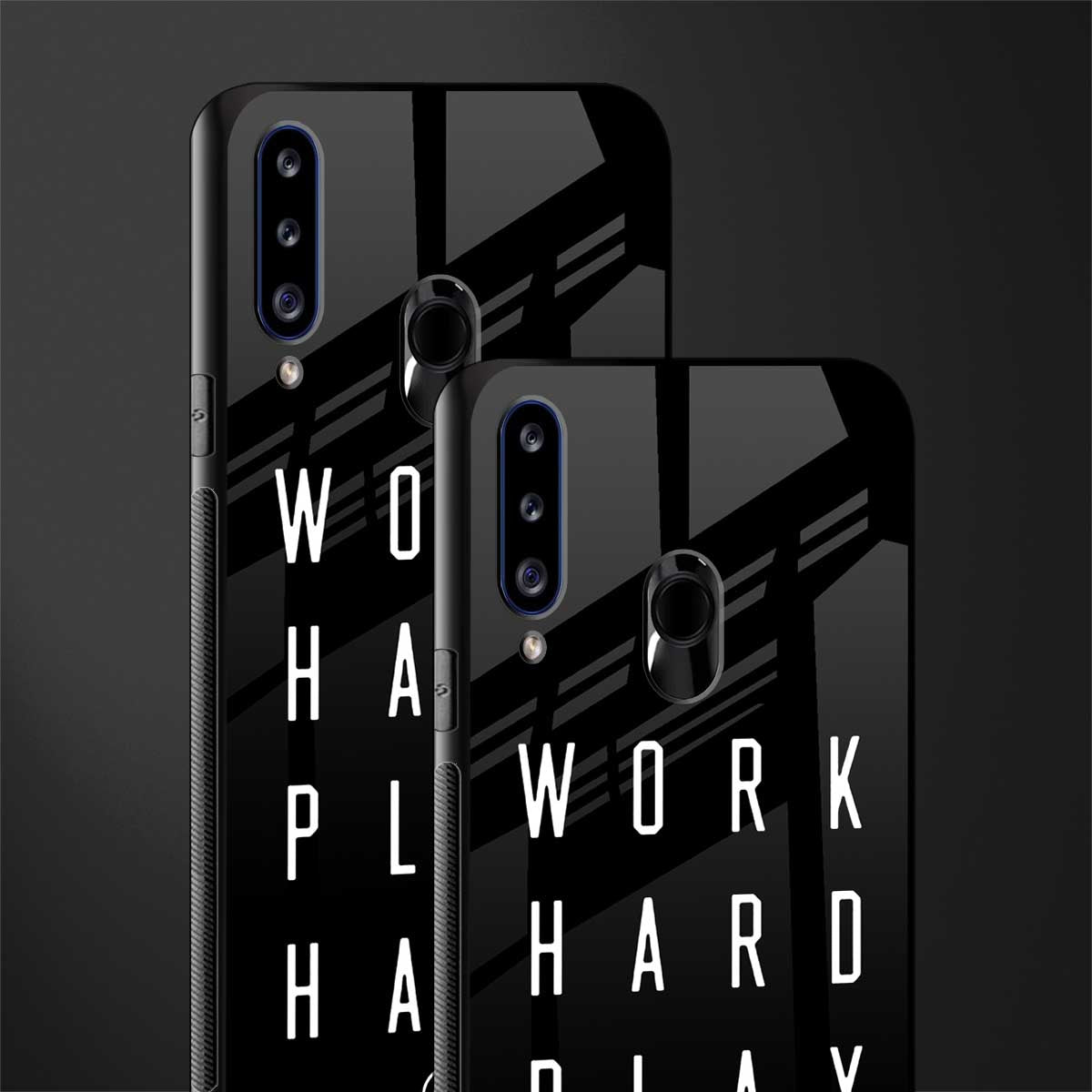 work hard play hard glass case for samsung galaxy a20s image-2