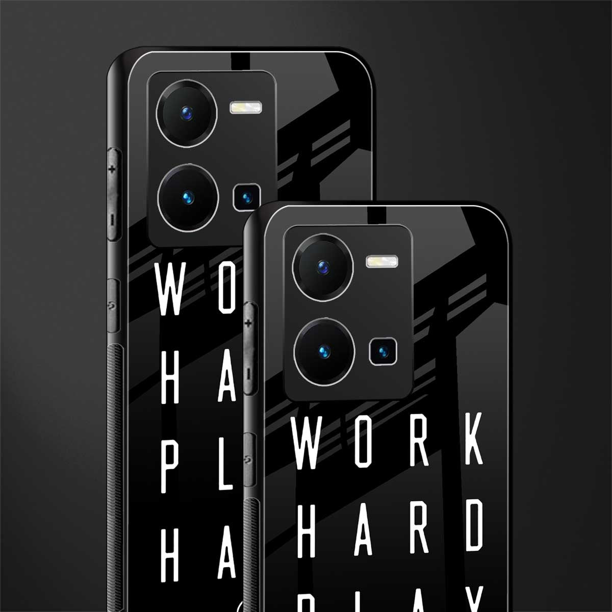 work hard play hard back phone cover | glass case for vivo y35 4g