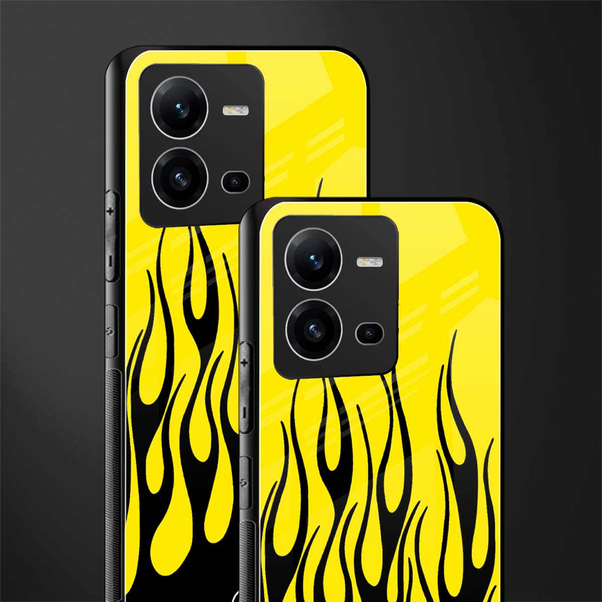 y2k black flames back phone cover | glass case for vivo v25-5g