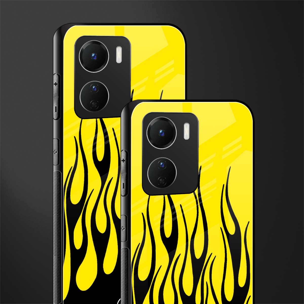 y2k black flames back phone cover | glass case for vivo y16