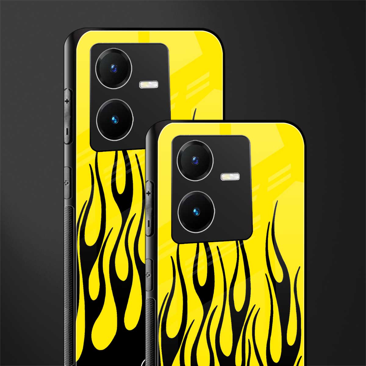 y2k black flames back phone cover | glass case for vivo y22