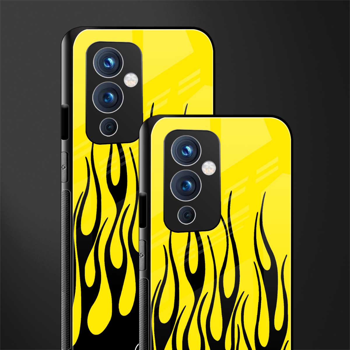 y2k black flames back phone cover | glass case for oneplus 9