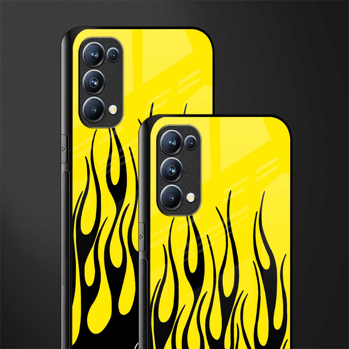 y2k black flames back phone cover | glass case for oppo reno 5