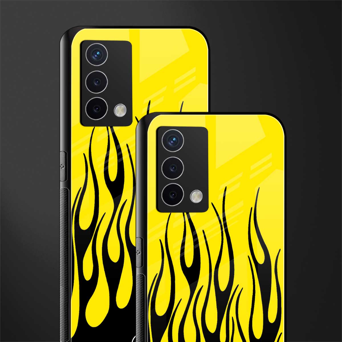 y2k black flames back phone cover | glass case for oppo a74 4g