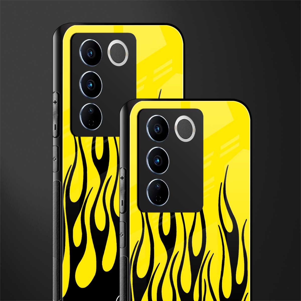 y2k black flames back phone cover | glass case for vivo v27 pro 5g