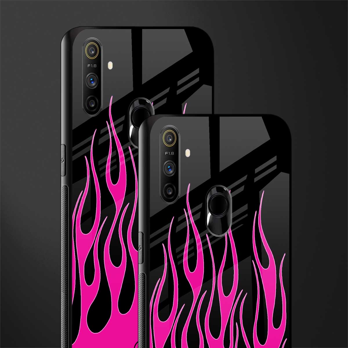 y2k black pink flames glass case for realme narzo 20a image-2