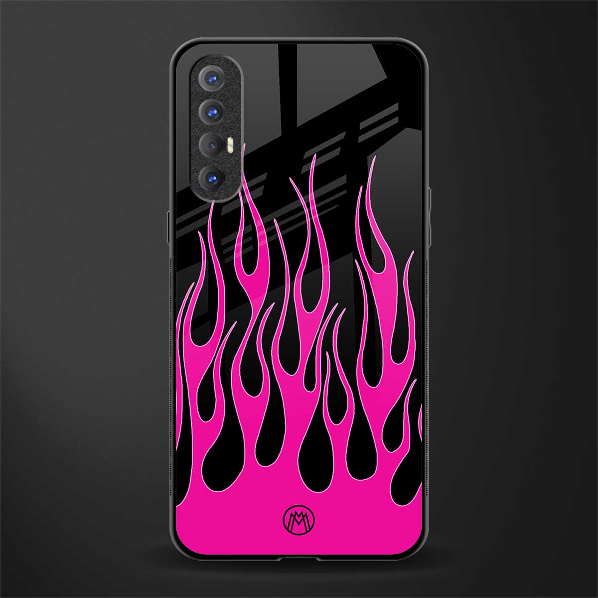 y2k black pink flames glass case for oppo reno 3 pro image