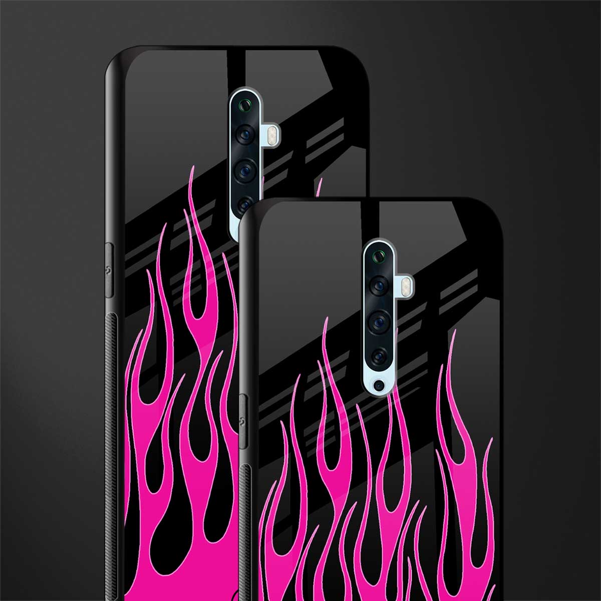 y2k black pink flames glass case for oppo reno 2f image-2