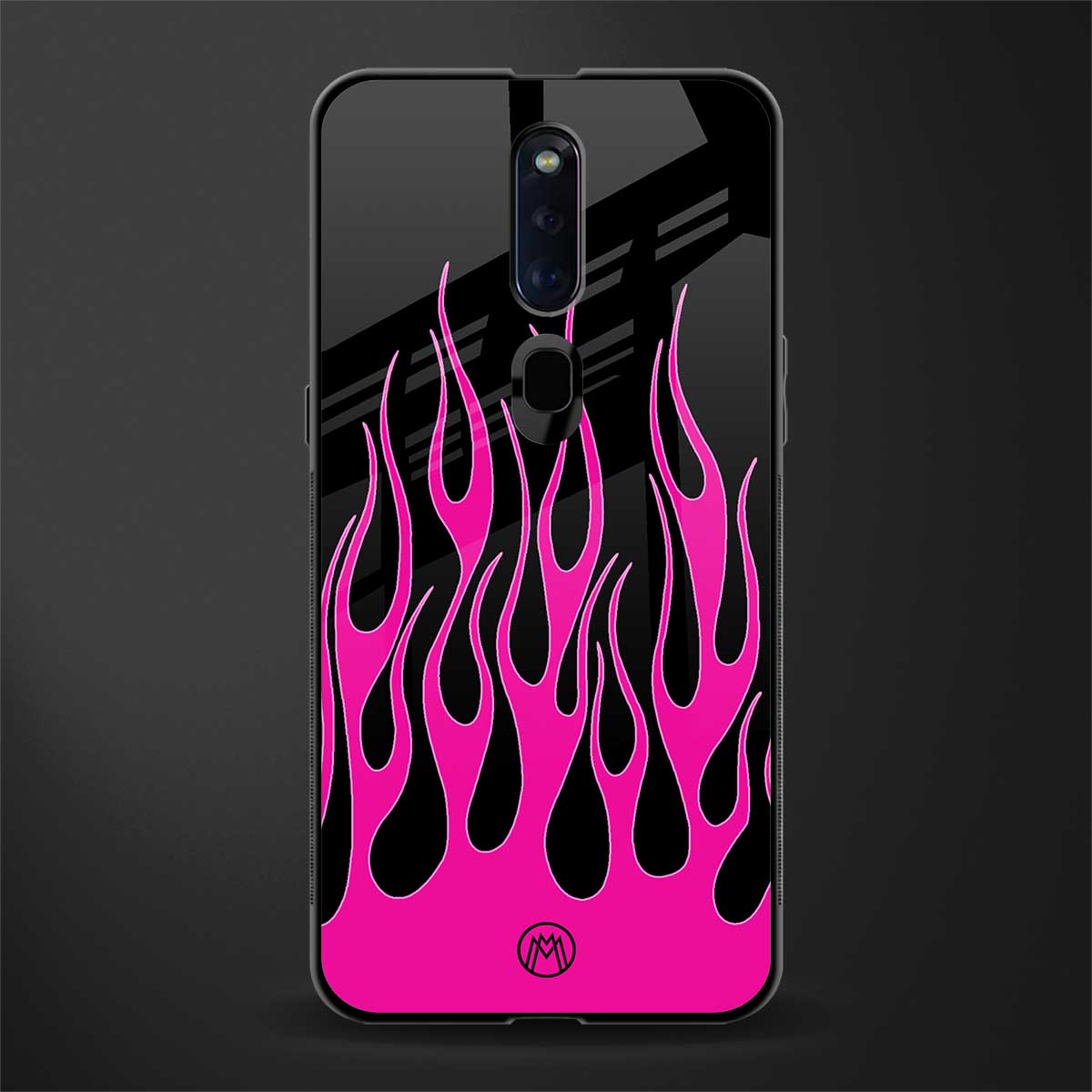 y2k black pink flames glass case for oppo f11 pro image