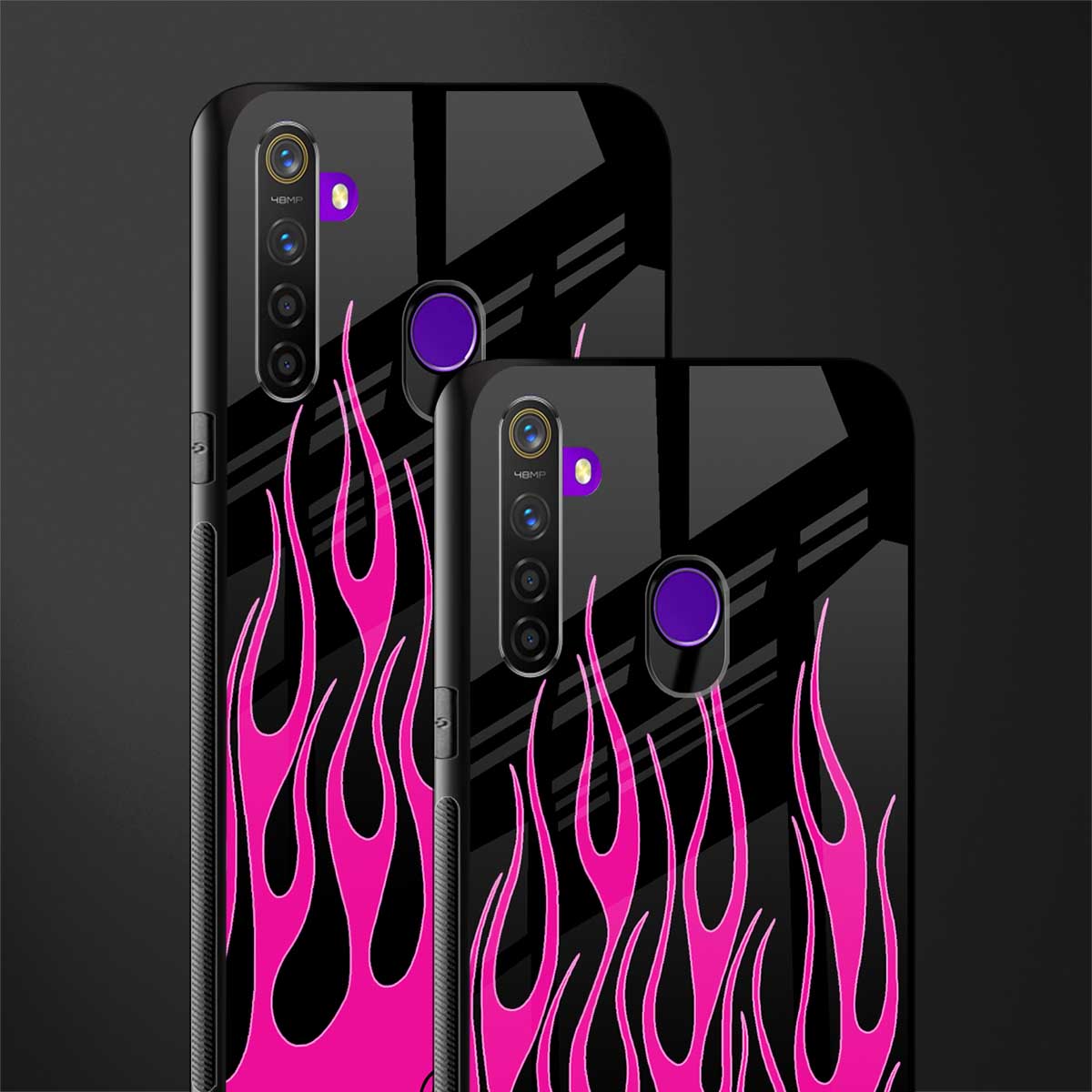 y2k black pink flames glass case for realme 5s image-2