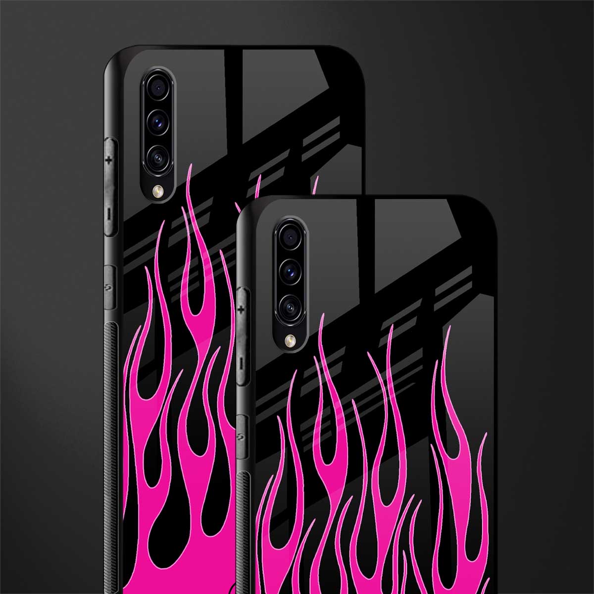 y2k black pink flames glass case for samsung galaxy a70 image-2