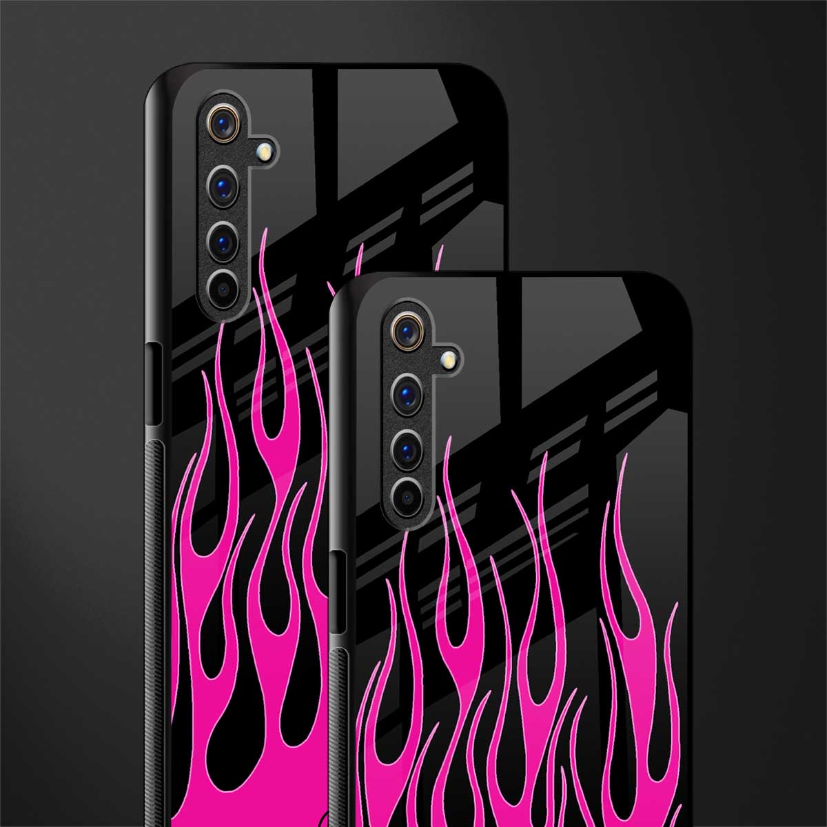y2k black pink flames glass case for realme 6i image-2