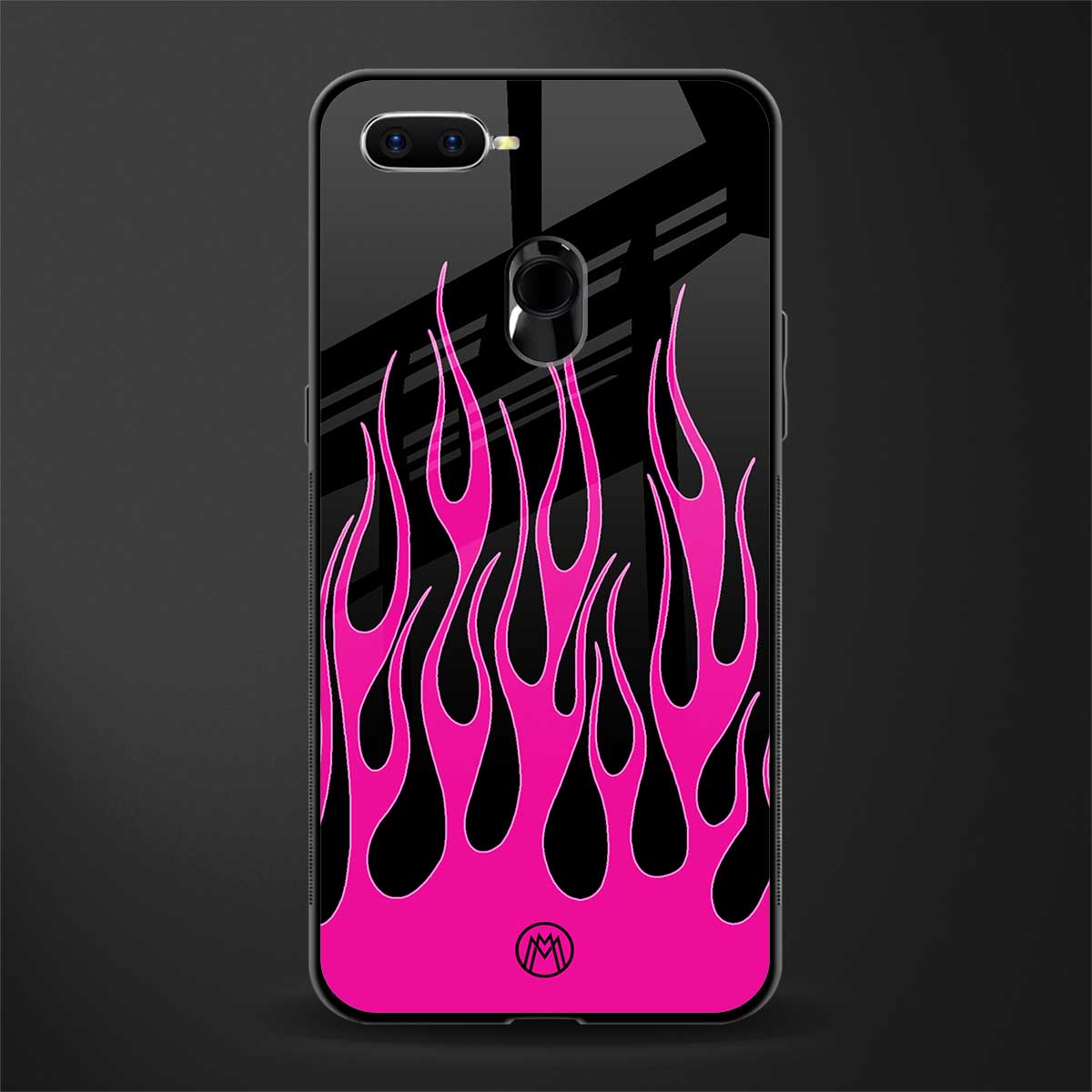 y2k black pink flames glass case for oppo a5s image