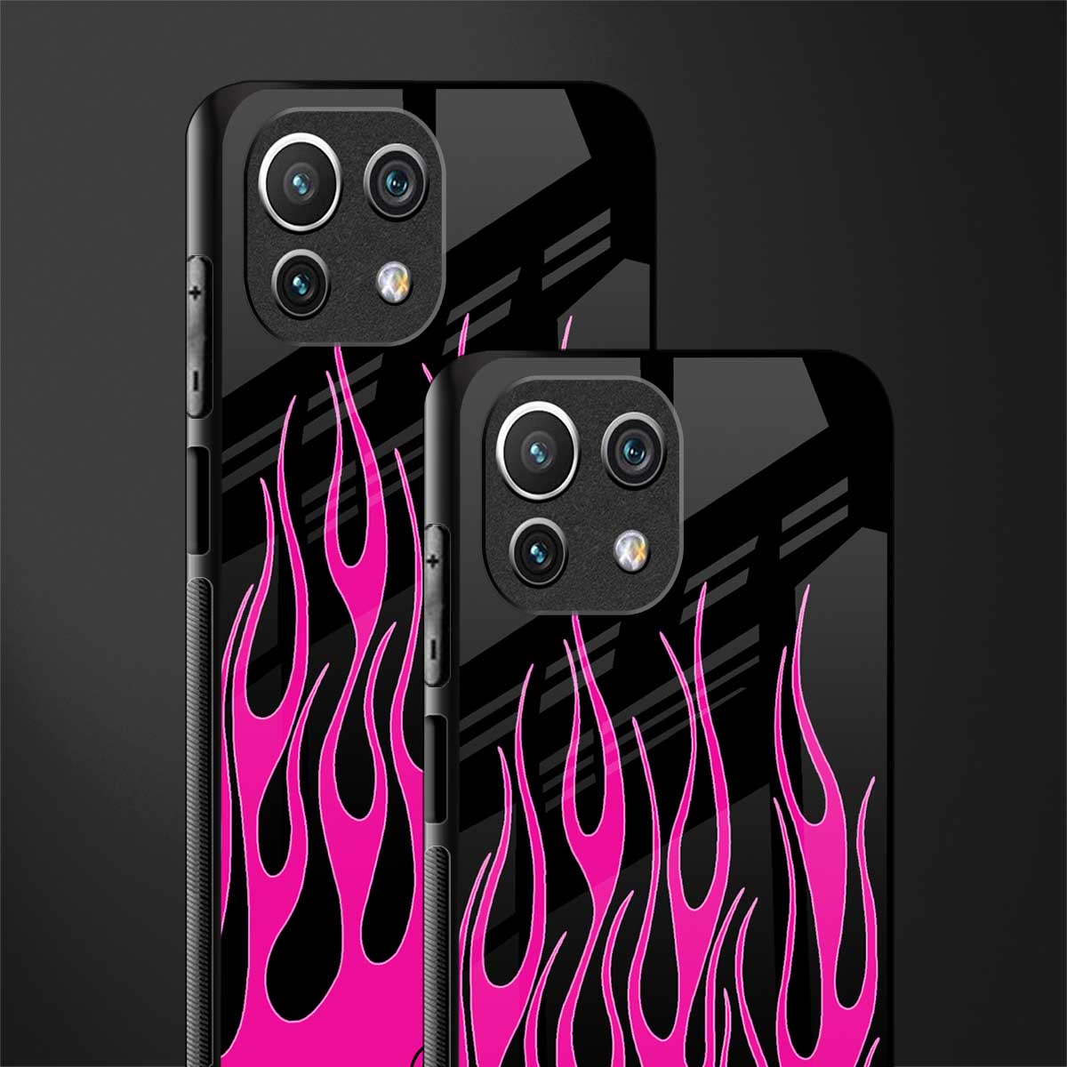 y2k black pink flames glass case for mi 11 lite image-2