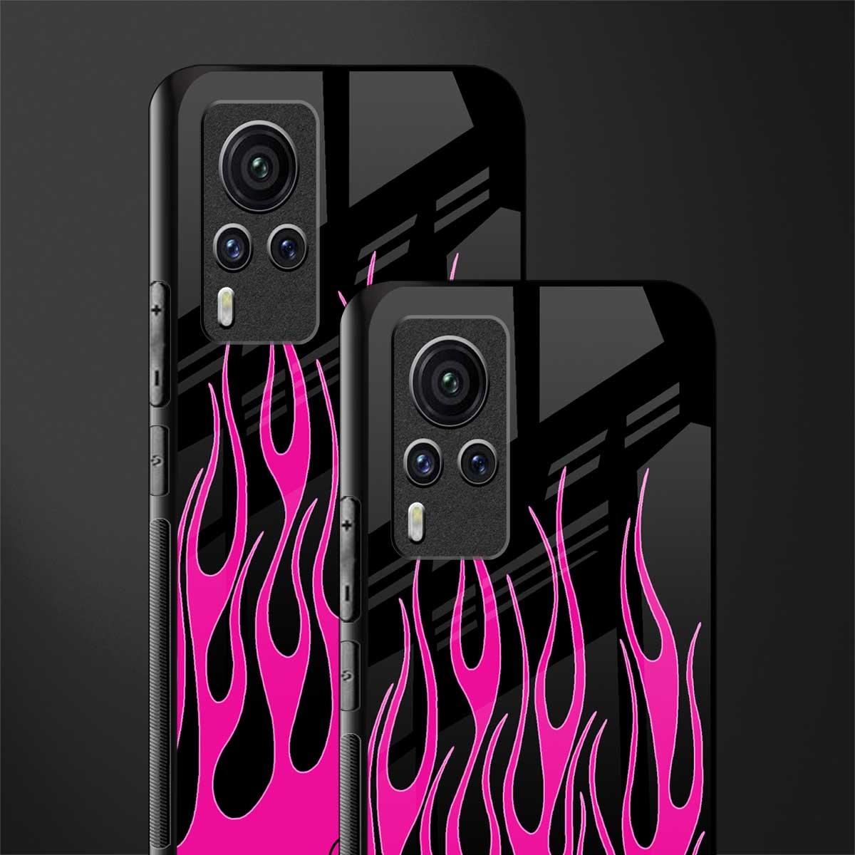 y2k black pink flames glass case for vivo x60 pro image-2