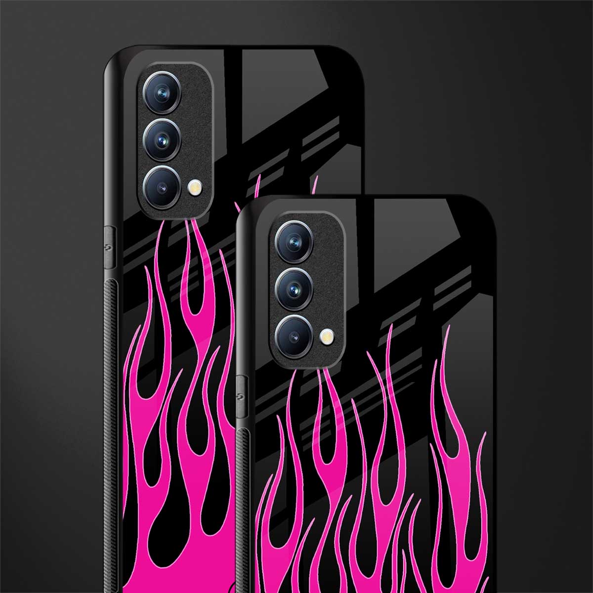 y2k black pink flames glass case for oppo f19 image-2