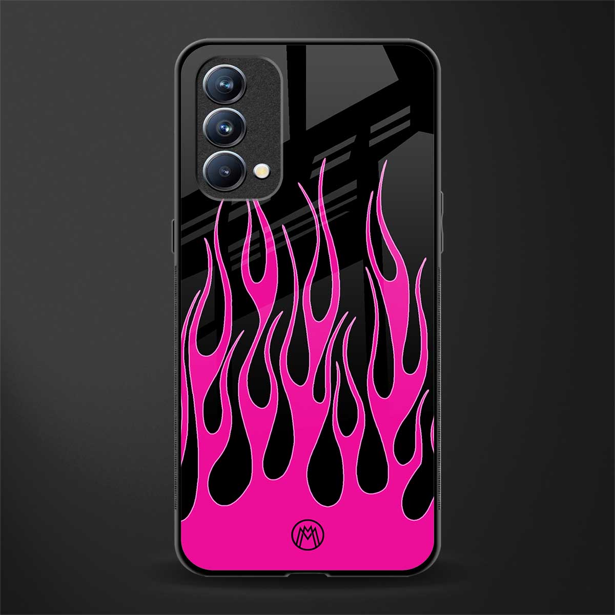 y2k black pink flames glass case for oppo f19 image