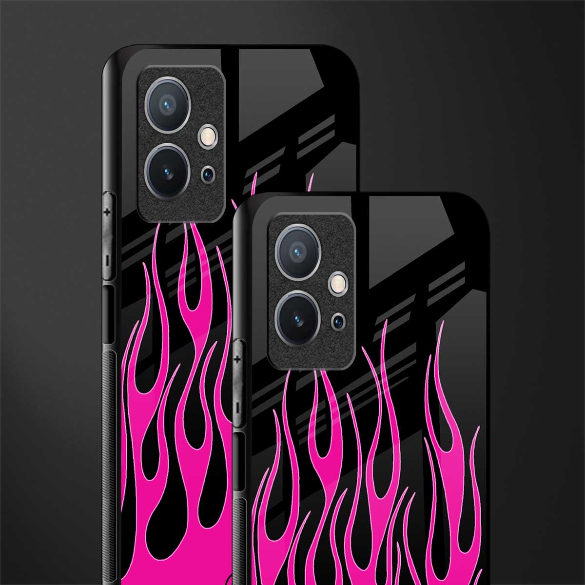y2k black pink flames glass case for vivo y75 5g image-2