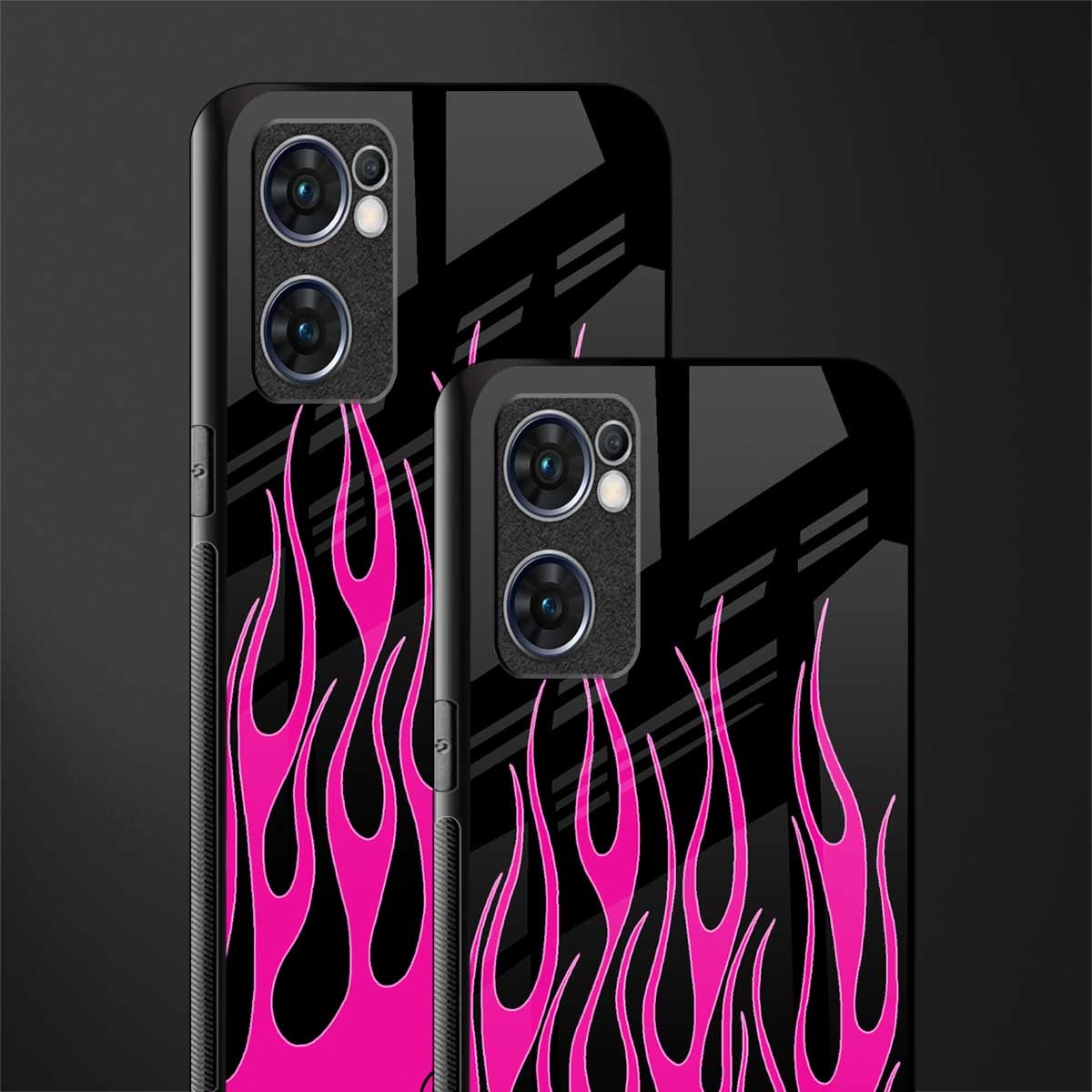 y2k black pink flames glass case for oppo reno7 5g image-2