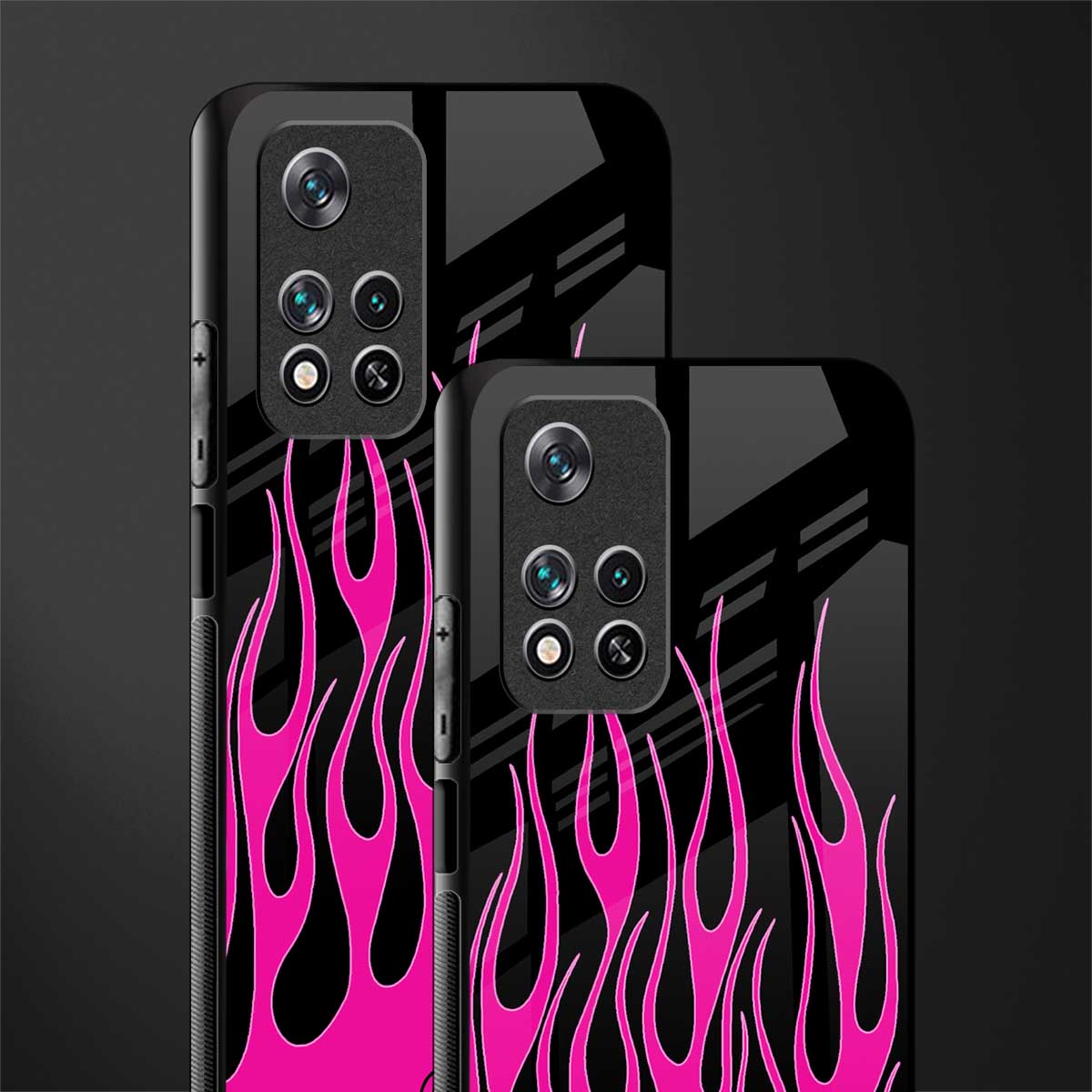 y2k black pink flames glass case for poco m4 pro 5g image-2