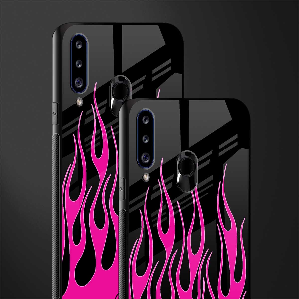y2k black pink flames glass case for samsung galaxy a20s image-2