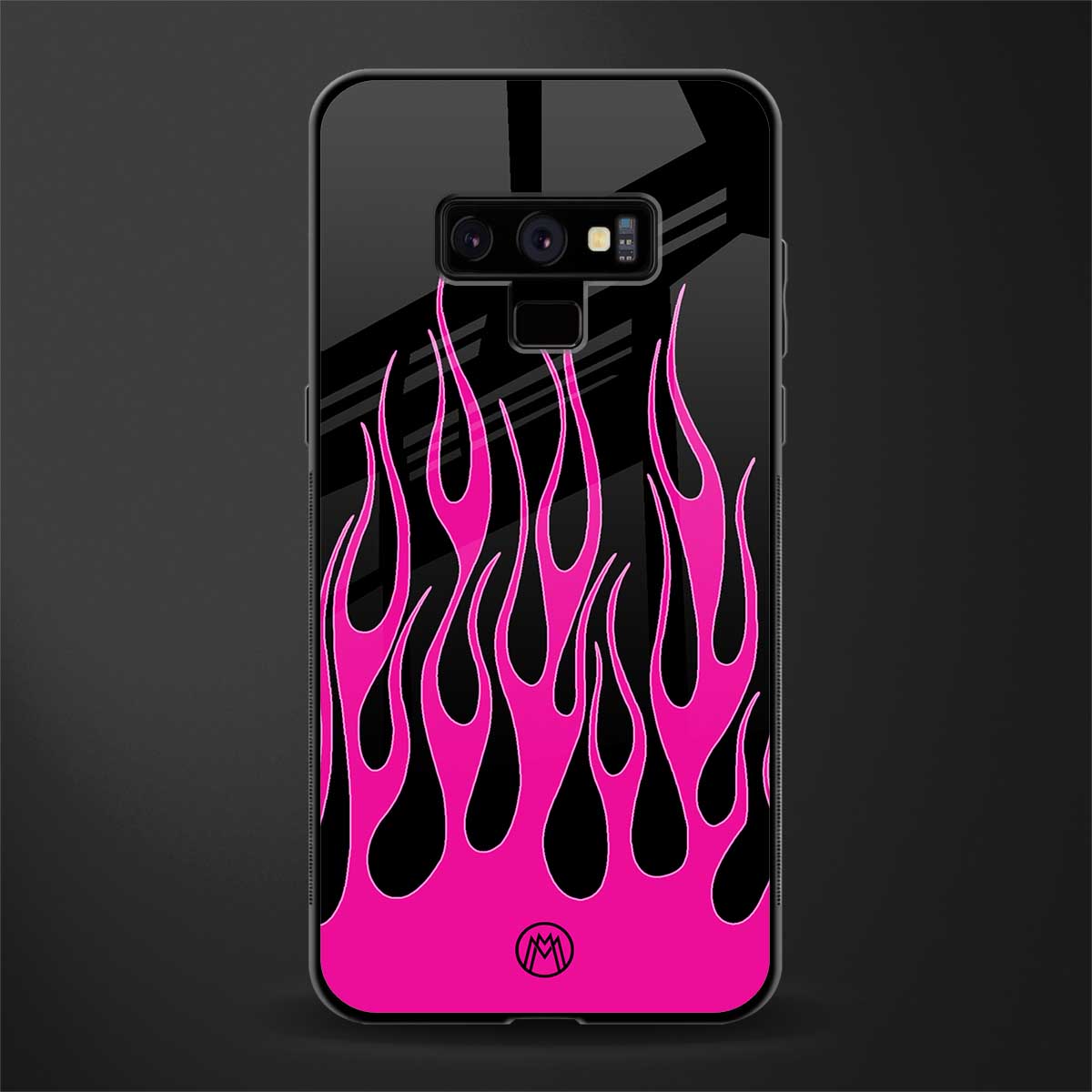 y2k black pink flames glass case for samsung galaxy note 9 image