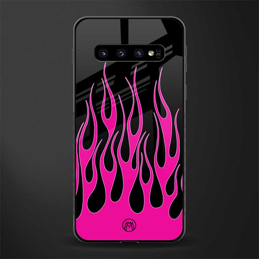 y2k black pink flames glass case for samsung galaxy s10 plus image