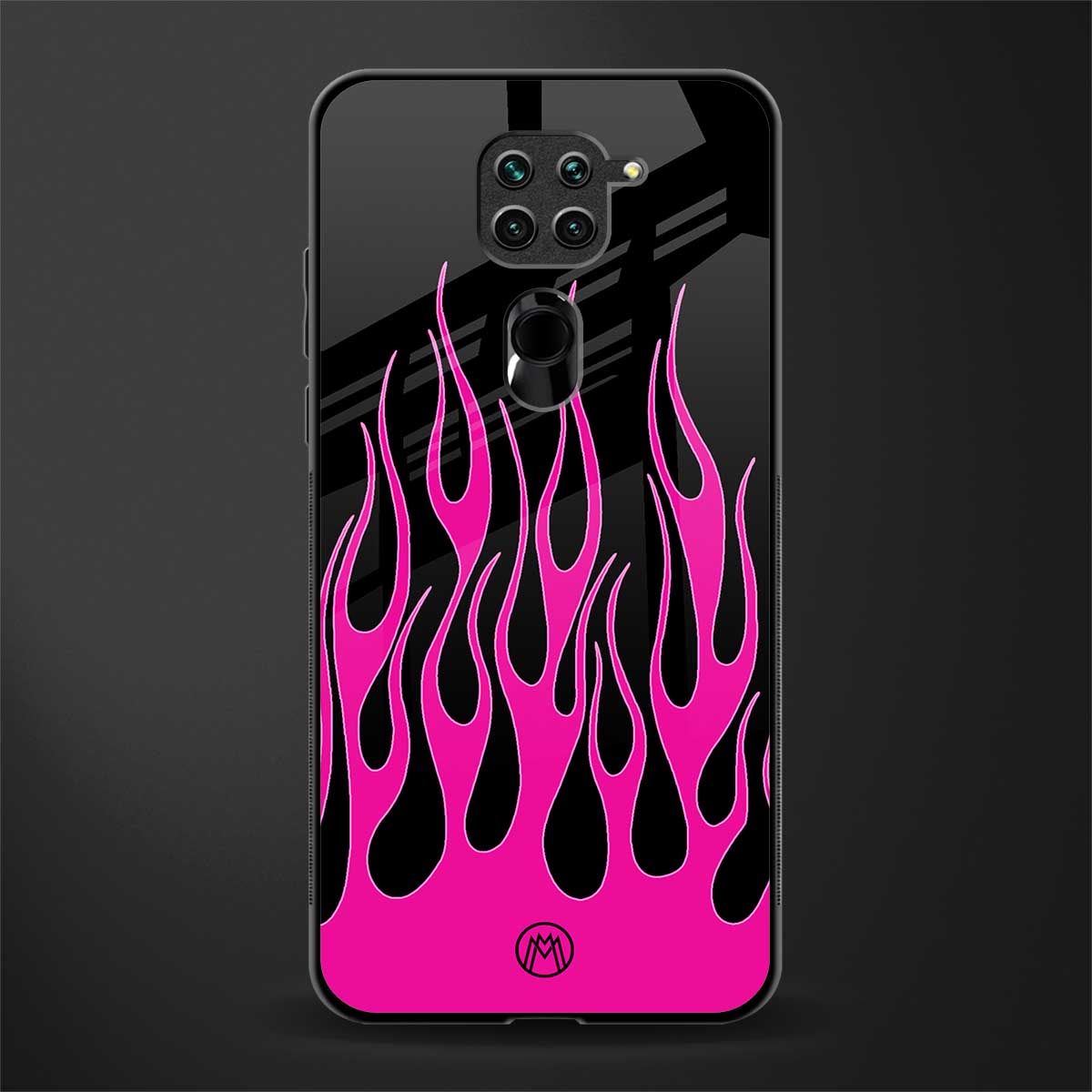 y2k black pink flames glass case for redmi note 9 image