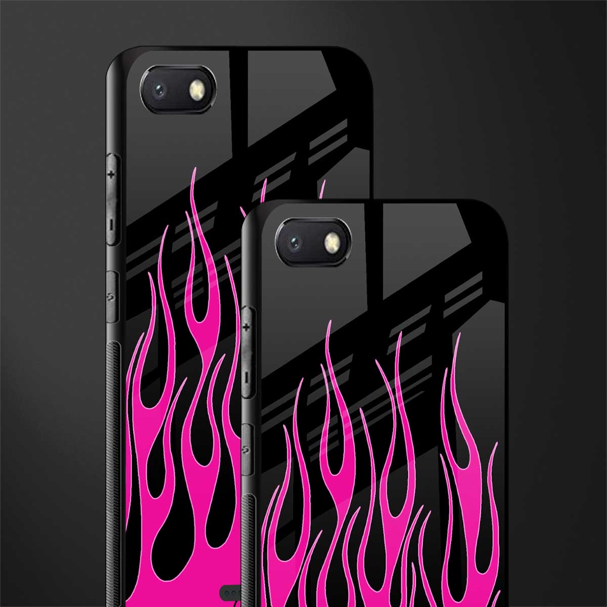 y2k black pink flames glass case for redmi 6a image-2