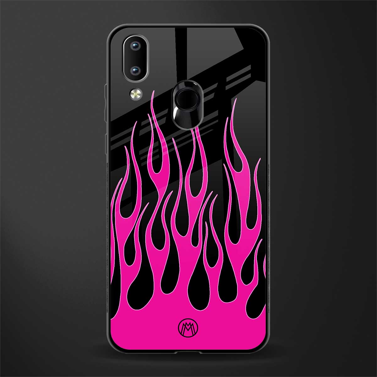 y2k black pink flames glass case for vivo y91 image