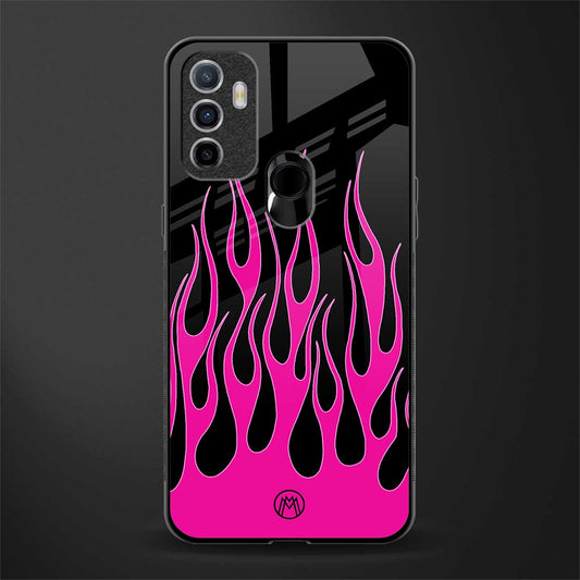 y2k black pink flames glass case for oppo a53 image
