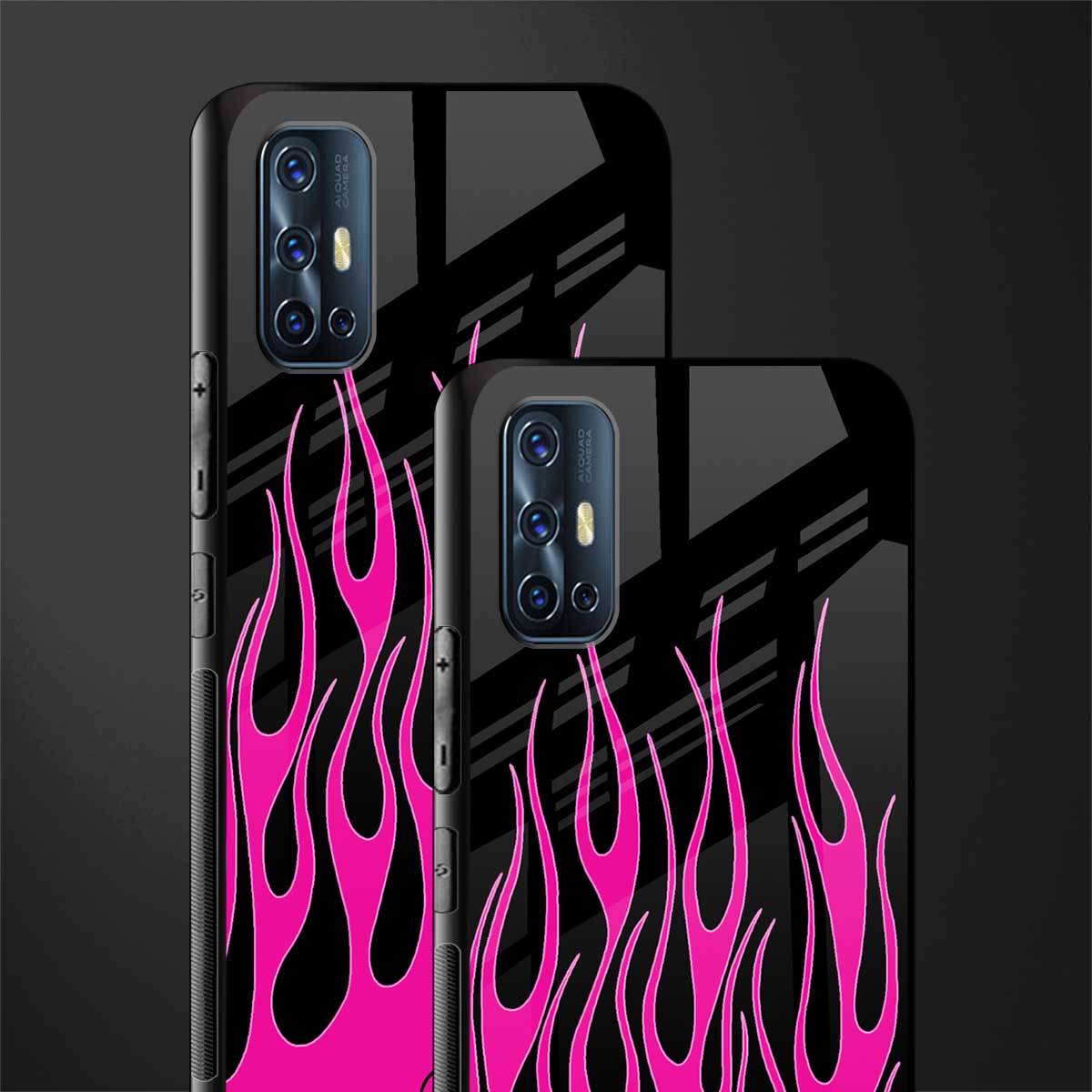 y2k black pink flames glass case for vivo v17 image-2