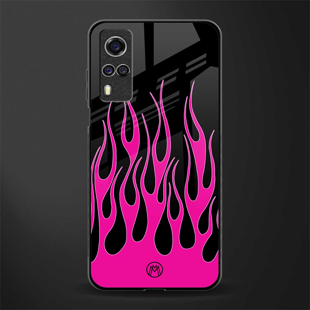 y2k black pink flames glass case for vivo y51 image