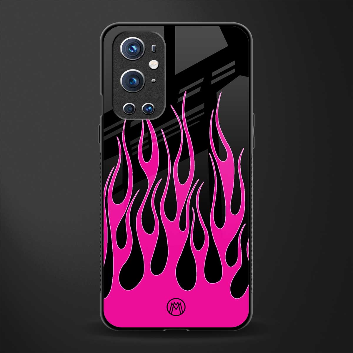 y2k black pink flames glass case for oneplus 9 pro image