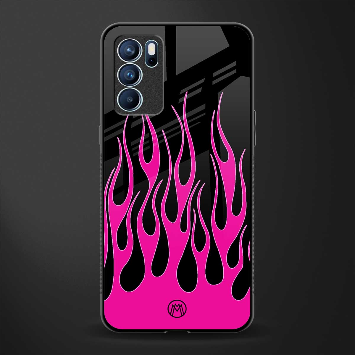y2k black pink flames glass case for oppo reno6 5g image