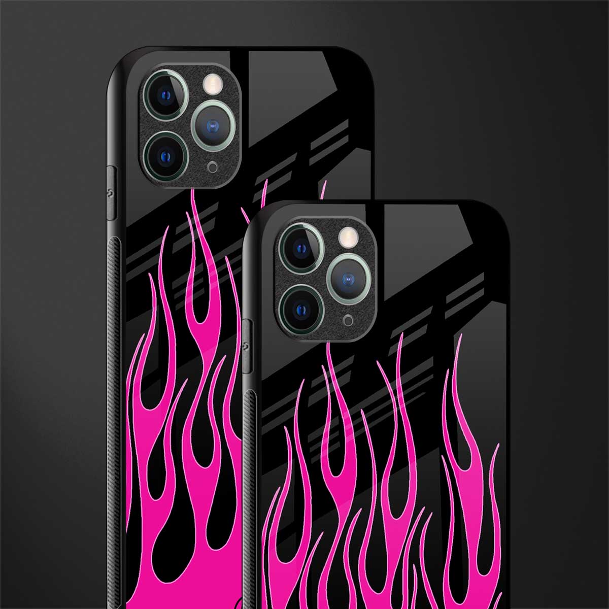 y2k black pink flames glass case for iphone 11 pro image-2