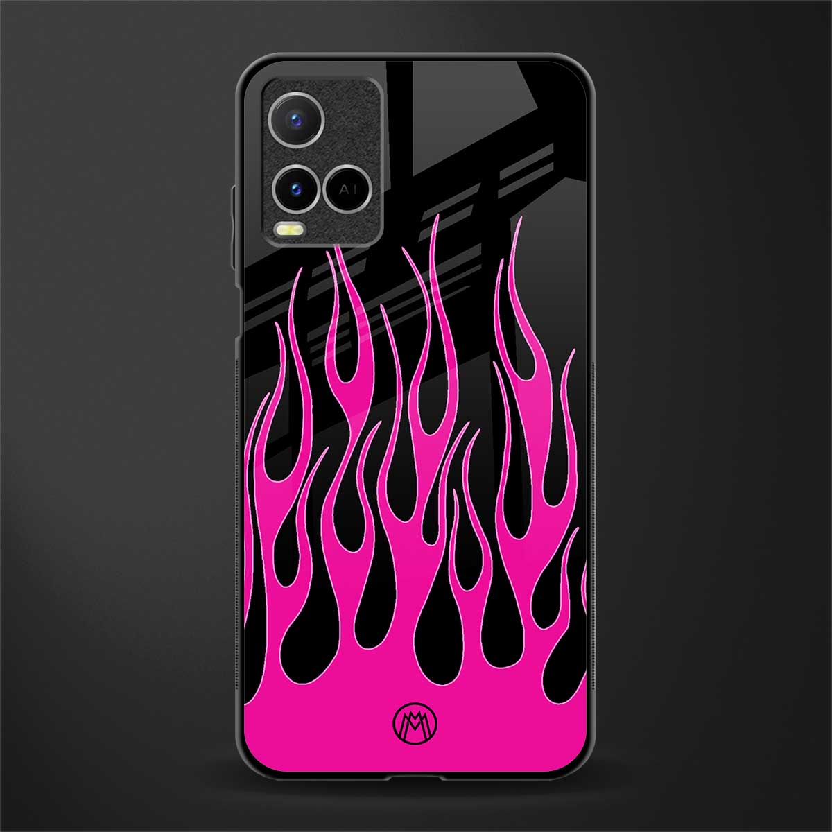 y2k black pink flames glass case for vivo y33s vivo y33t image