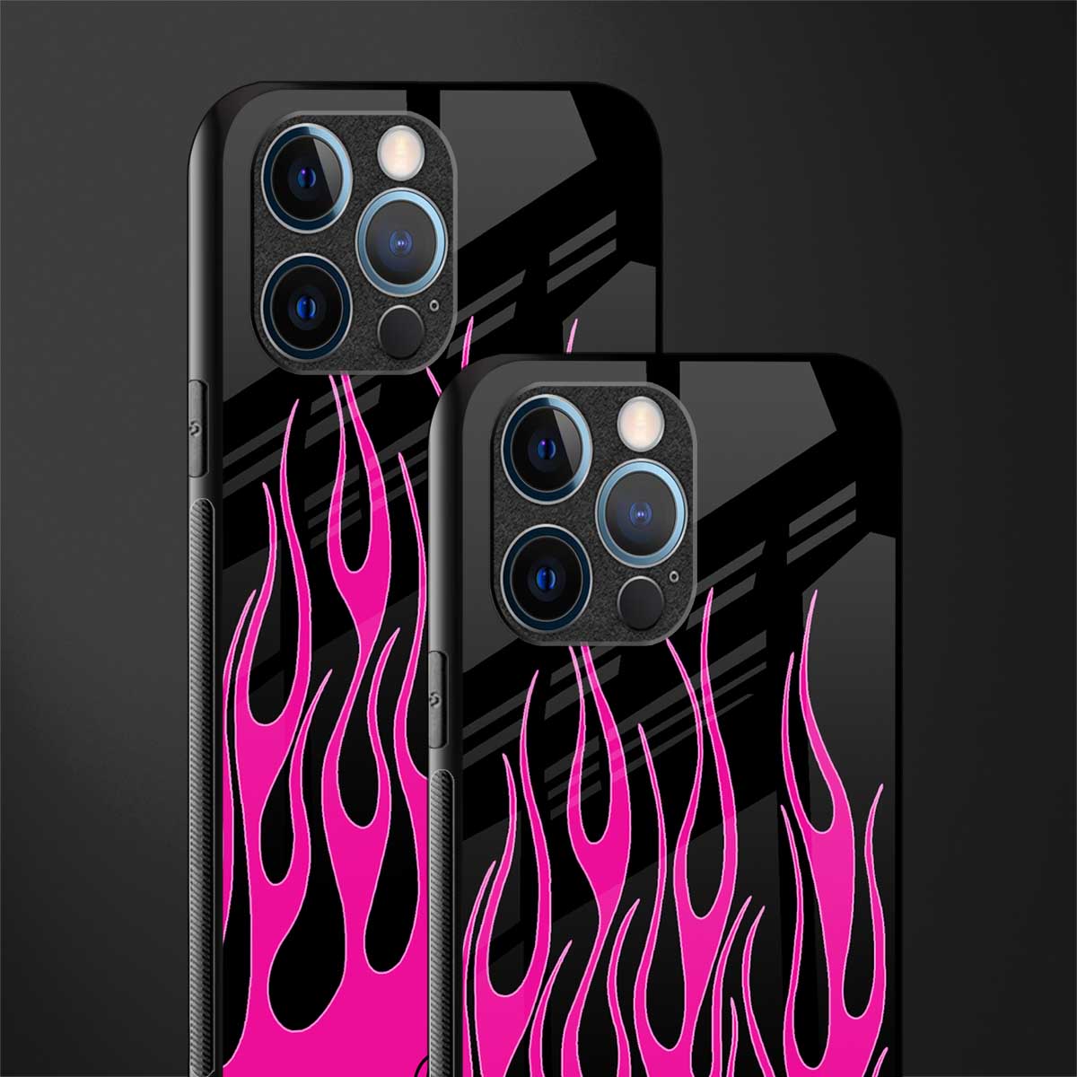 y2k black pink flames glass case for iphone 12 pro image-2