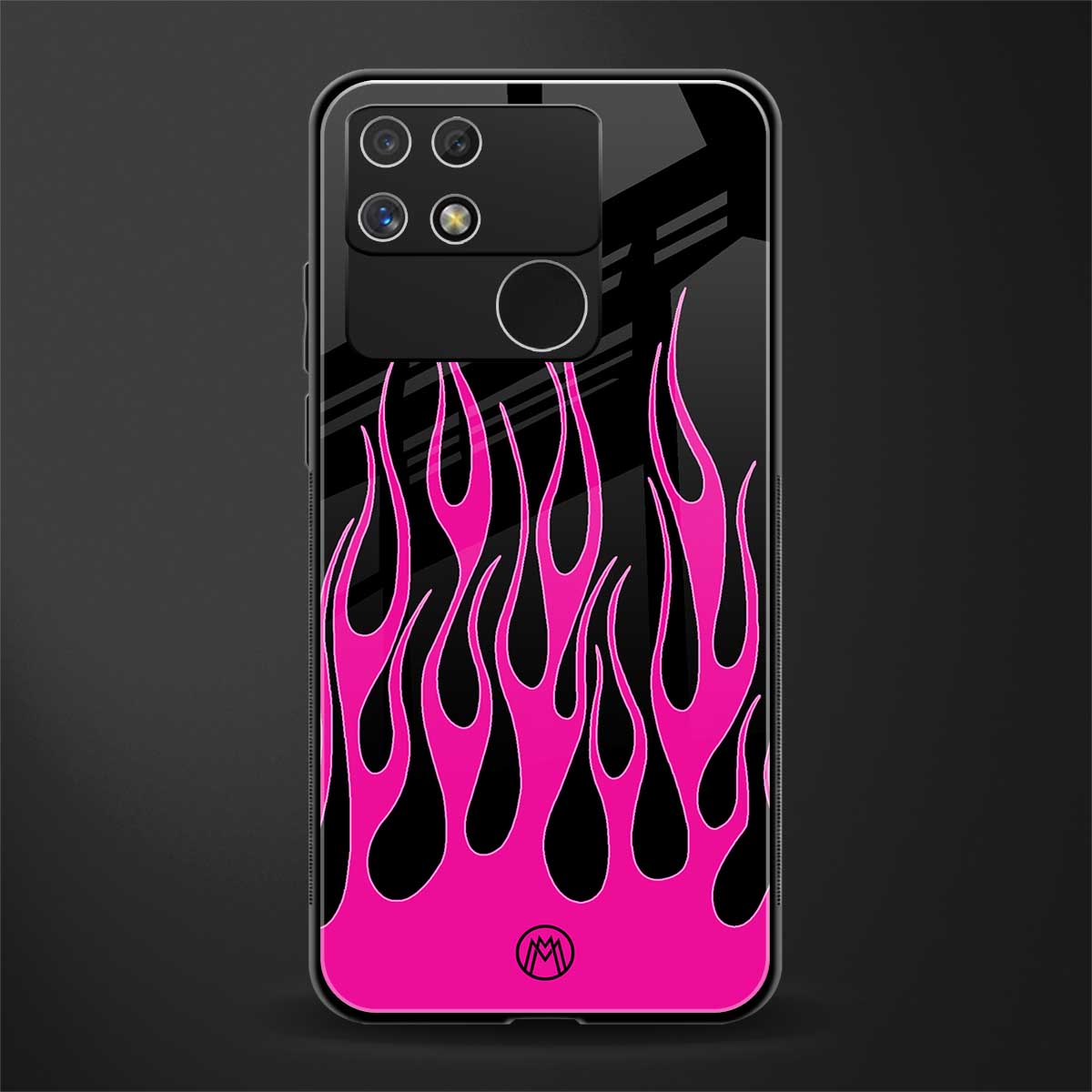 y2k black pink flames back phone cover | glass case for realme narzo 50a