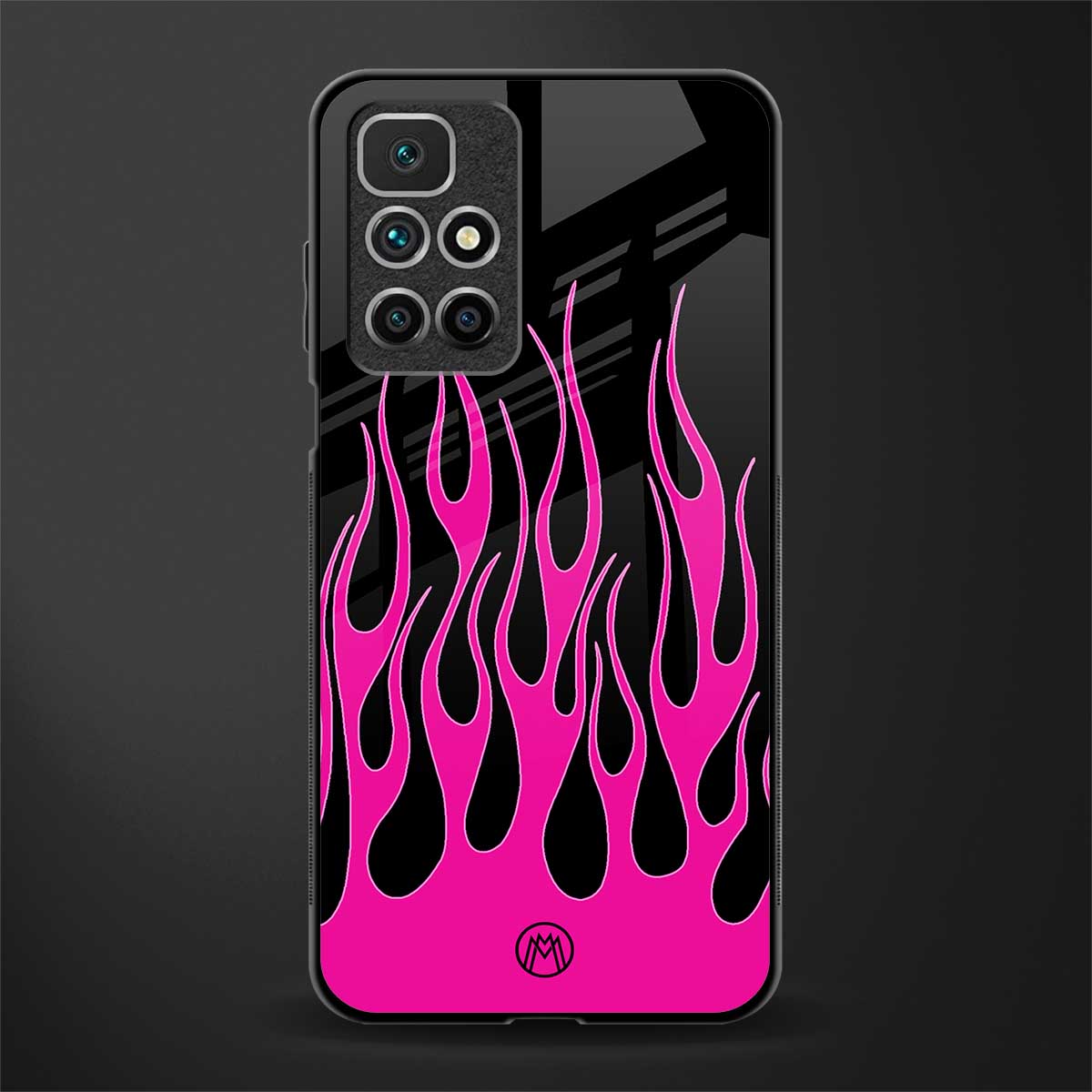 y2k black pink flames glass case for redmi 10 prime image