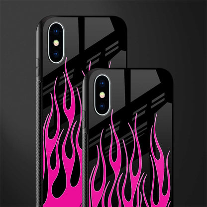 y2k black pink flames glass case for iphone x image-2