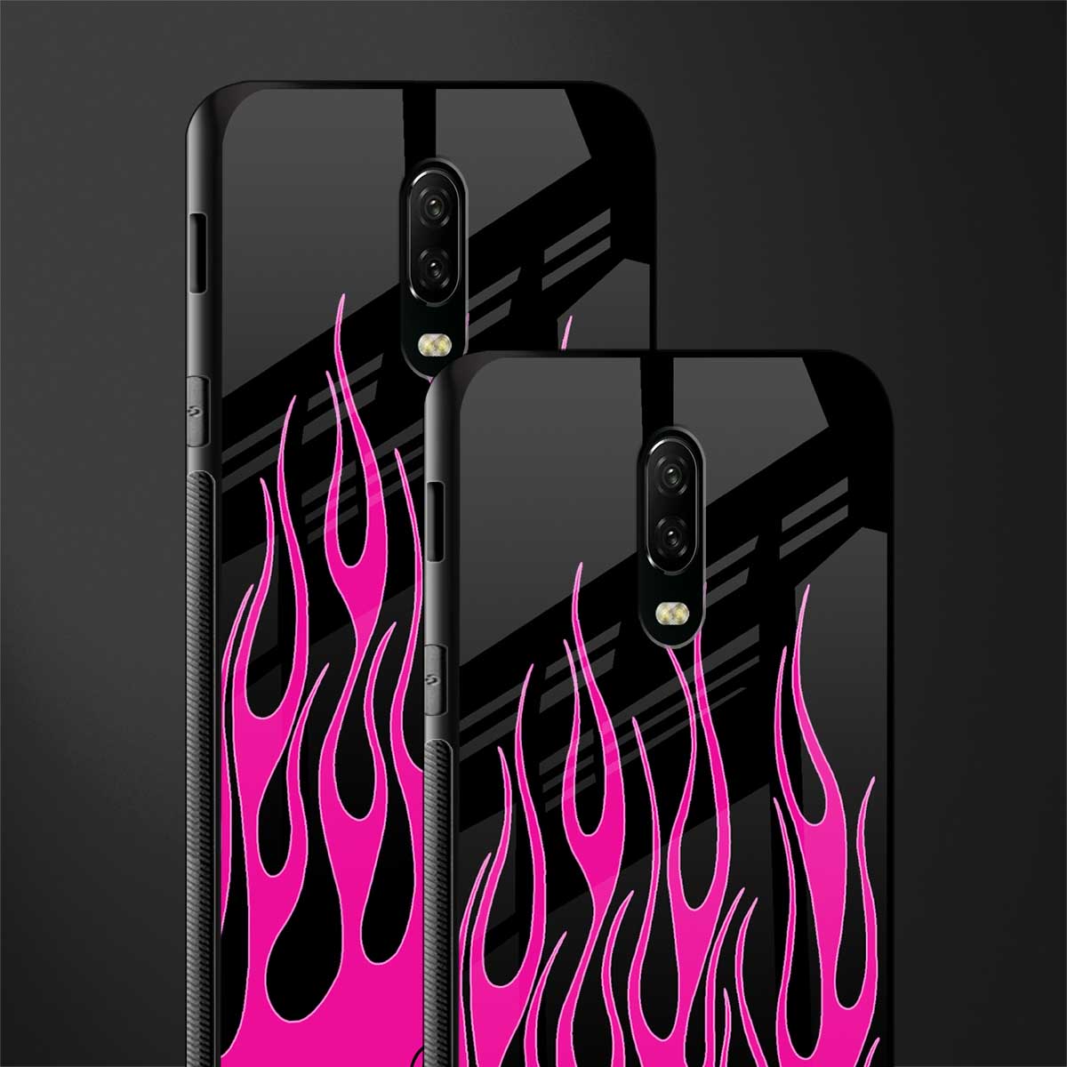 y2k black pink flames glass case for oneplus 6t image-2