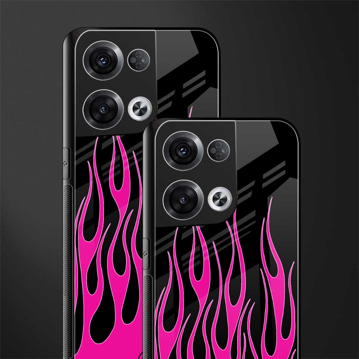 y2k black pink flames back phone cover | glass case for oppo reno 8 pro