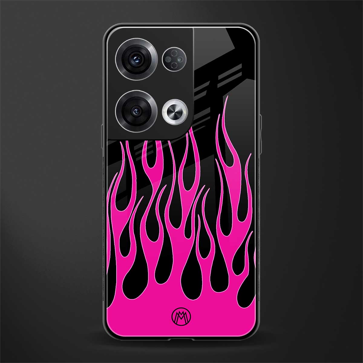 y2k black pink flames back phone cover | glass case for oppo reno 8 pro